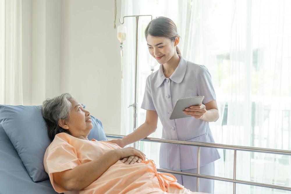 A nurse checking on a patient