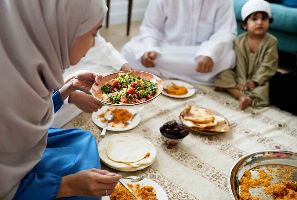 A family eating halal food